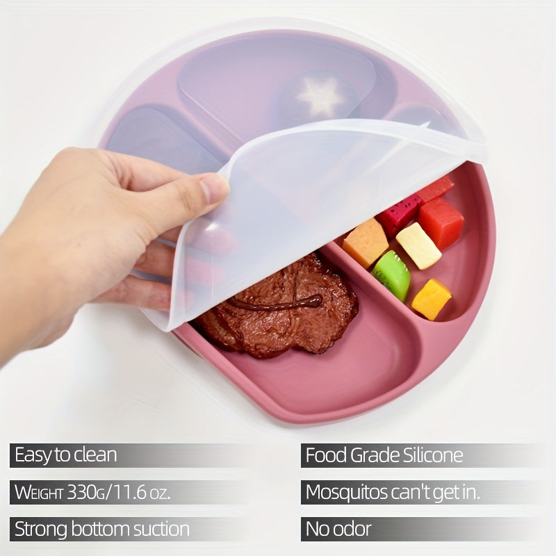 FoodGrade Silicone Youngsters Feeding Plate with Lid  Colorful Divided Compartments for Youngsters Perfect for Mealtime  Snacks