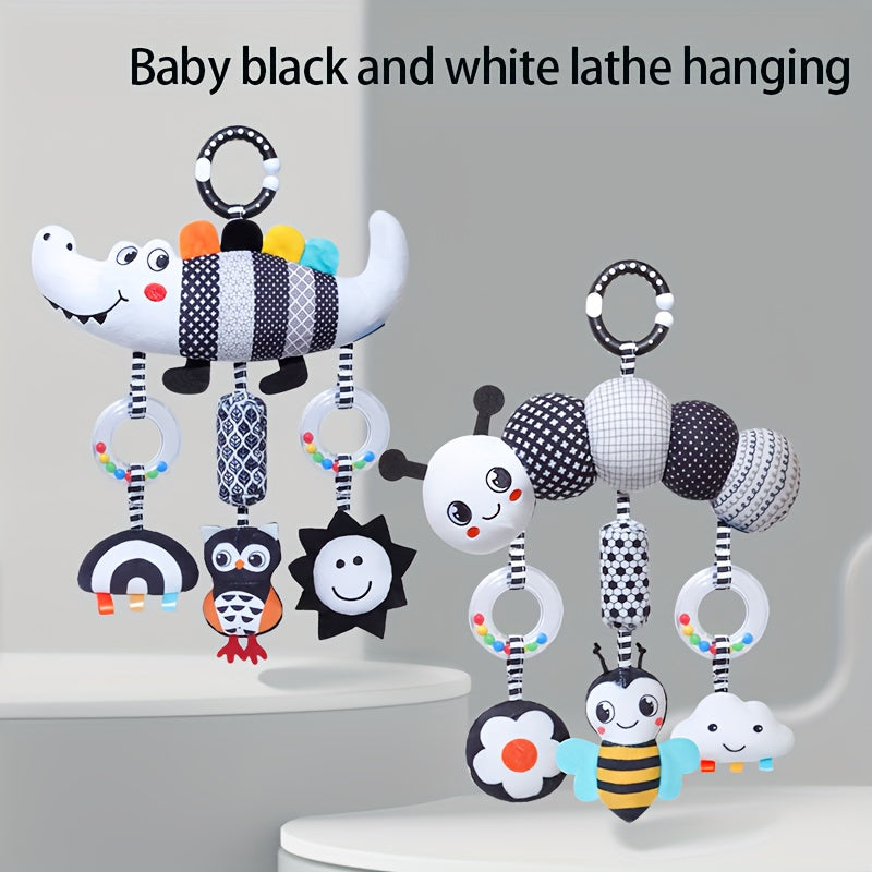 Black and White Animal Wind Chime Plush Toys for Baby Car Seat  Stroller Soft Cloth Hanging Rattle Toys Chinese Mainland Origin Ideal Christmas Gift for Infants 03 Years Old