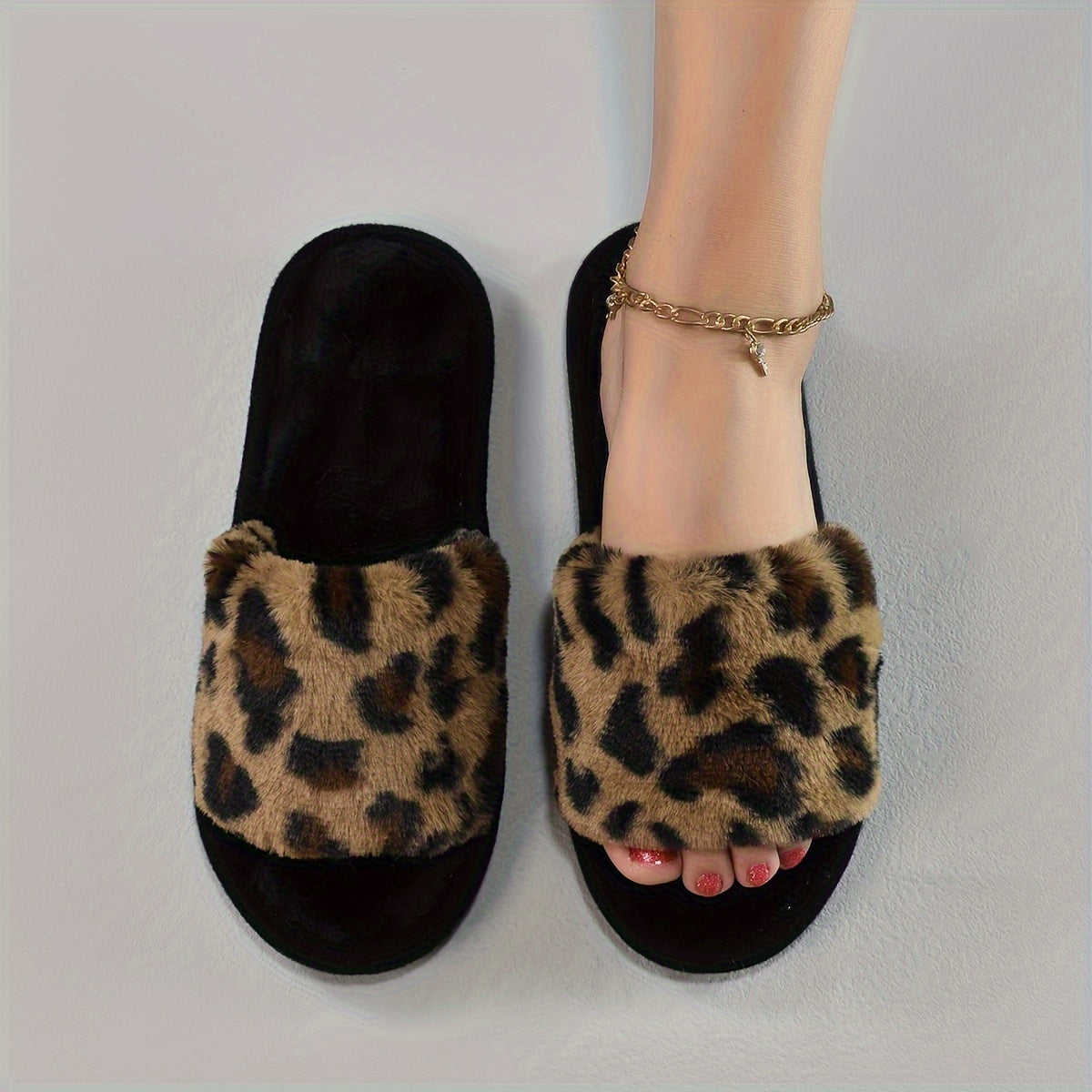 Cozy Leopard Print Plush Slippers for Women  Soft Warm OpenToe SlipOn Shoes with Fuzzy Fabric Upper and EVA Sole for Indoor Use  AllSeason Comfortable Footwear for Relaxation