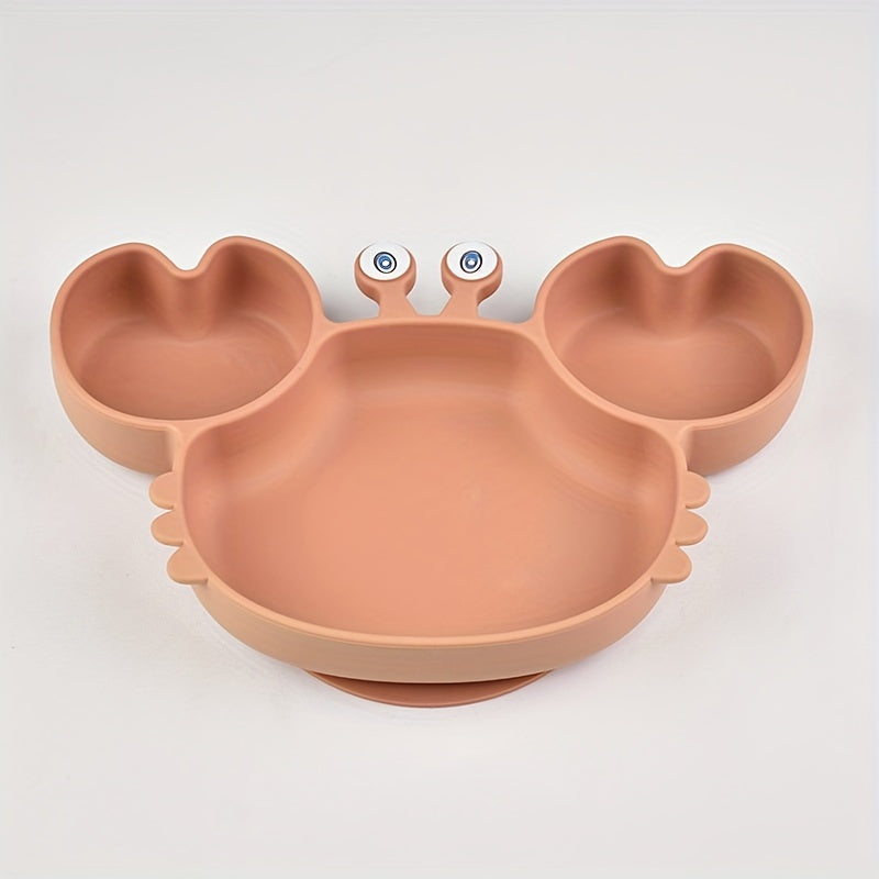 Meal Plate With Suction Cup Food Grade Silicone Plate Cute Crab Shaped Selflearning Food Tableware BPA Free Can Be Placed In Microwave And Dishwasher