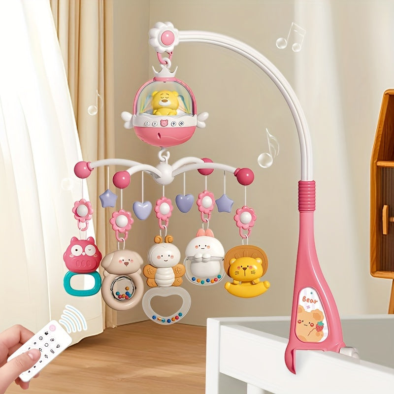 Infant Mobile Projector Remote Control Baby Crib Hanging Toy Educational Music Box with Cute Bear Design Electric and Projection Design Perfect for Newborns Christmas Gift Plastic Material