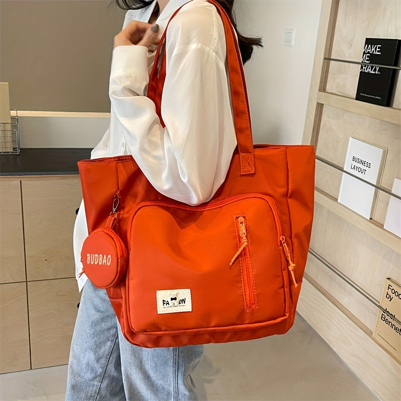 Chic Large Capacity Canvas Tote  Versatile Shoulder  Crossbody Bag for Women Embroidered Detail Foldable Design with Secure Zip Closure  Available in Army Green Black Orange Red White