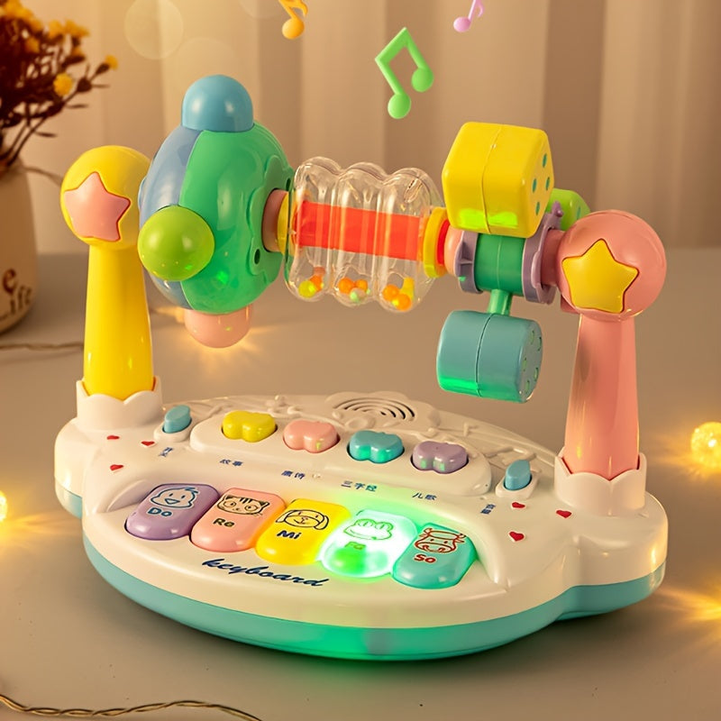 MultiFunctional Kids Electronic Music Piano with Shaking Bells  Lighting  Inspired Educational Toy for Boys  Girls Soft Lighting Fun Spinning Alphabet  Piano Keys White